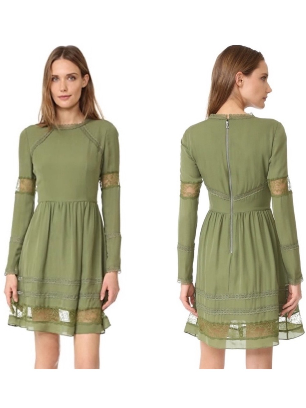 Alice and Olivia Janae silk lace trim long sleeve a-line dress‎